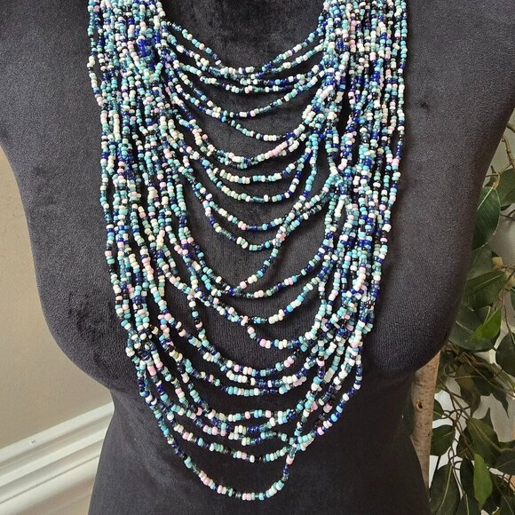 Womens Fashion Multicolor Multiple Layered Seed Beaded Necklace Jewelry - Picture 1 of 8